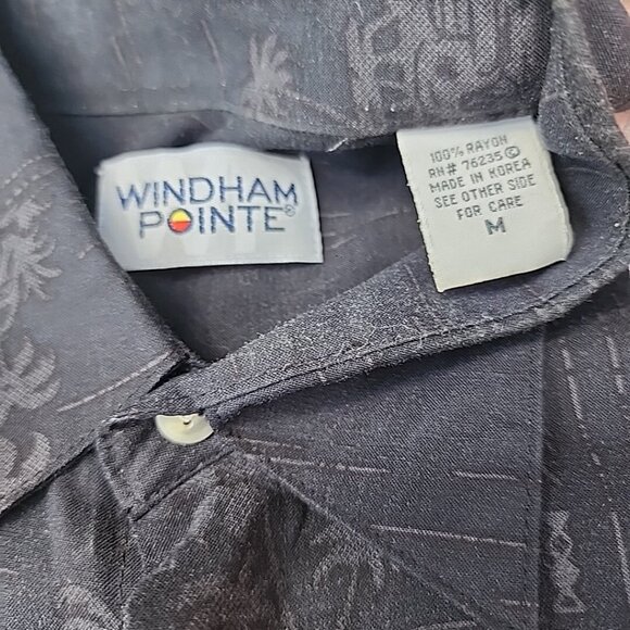 VTG Windham Pointe Cuban Black Striped Palm Print Mens Sz M Button-up Shirt - Picture 7 of 9